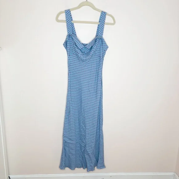 Reformation Tancy Polka Dot Midi Dress Blue Size 6 - Picture 2 of 7